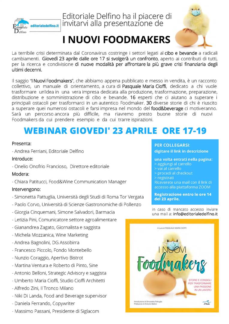 Webinar di presentazione de "I Nuovi Foodmakers" a cura di Pasquale Maria Cioffi